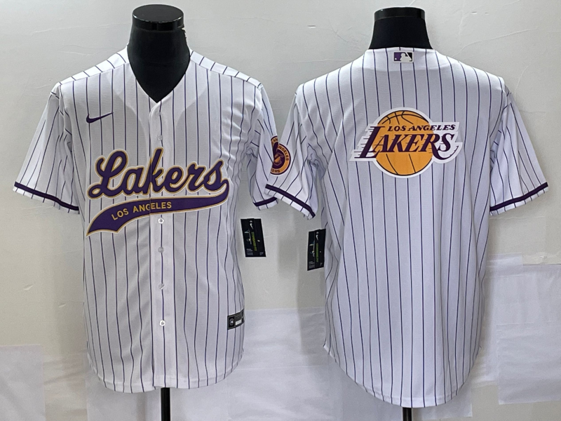 Men's Los Angeles Lakers White Team Big Logo Cool Base With Patch Stitched Baseball Jersey Men's Los Angeles Lakers White Team Big Logo Cool Base With Patch Stitched Baseball Jersey